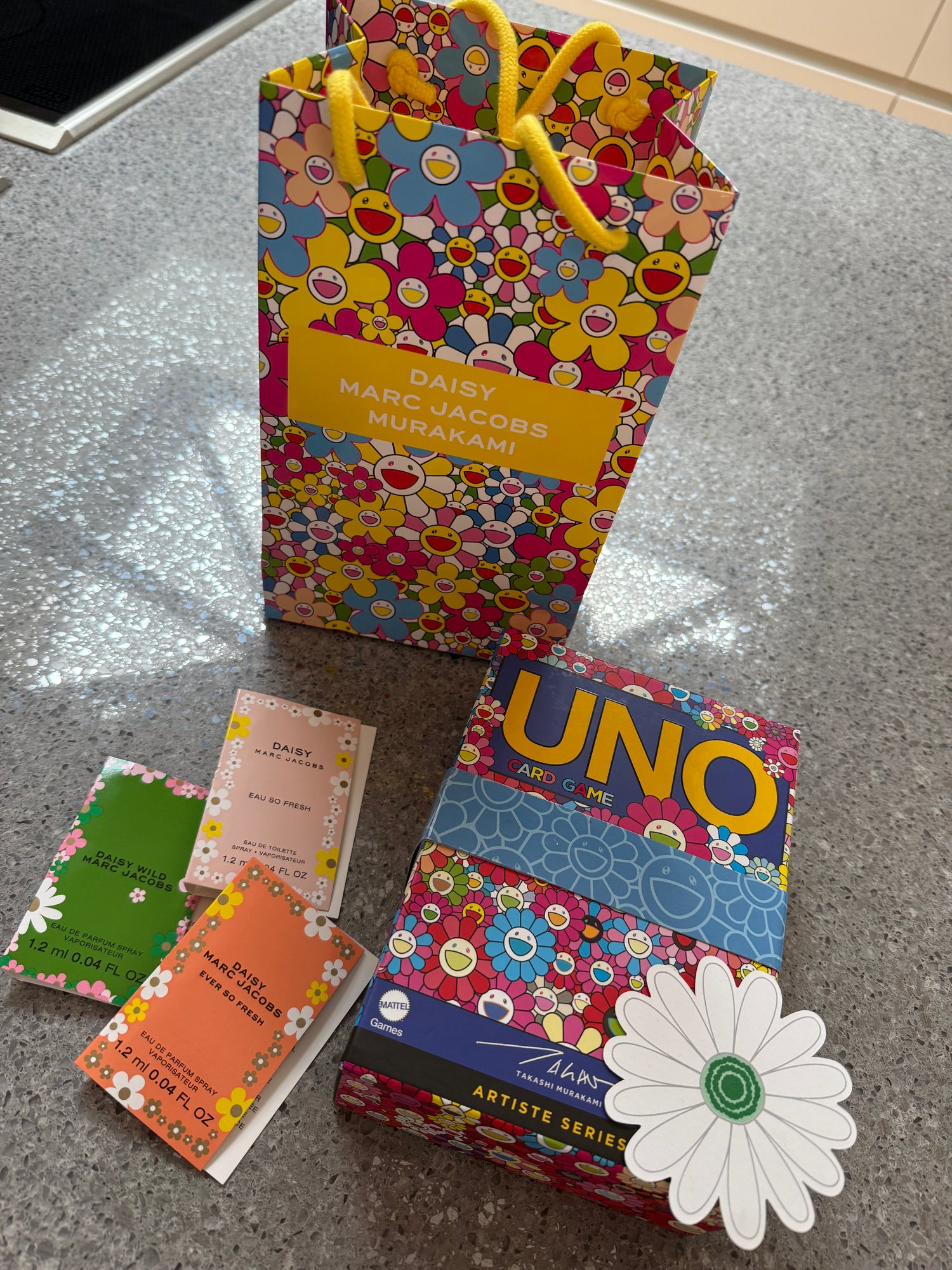 Takashi Murakami Gift Set UNO Card Game 3 Daisy Marc Jacobs Sample With Bag