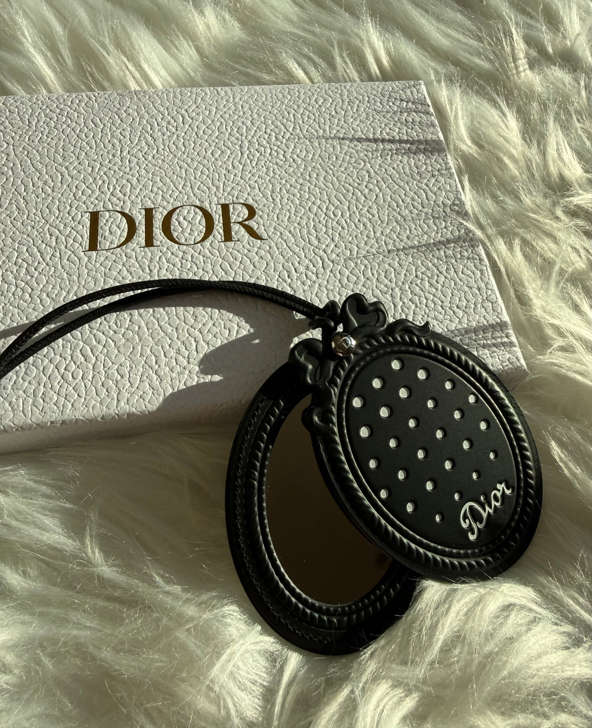 Dior Médaillon Bag Charm Silver-Finish Metal with Black and White PolkaDior