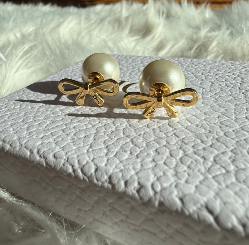 Pair of Dior Tribales Earrings Gold-Finish Metal and White Resin Pearls