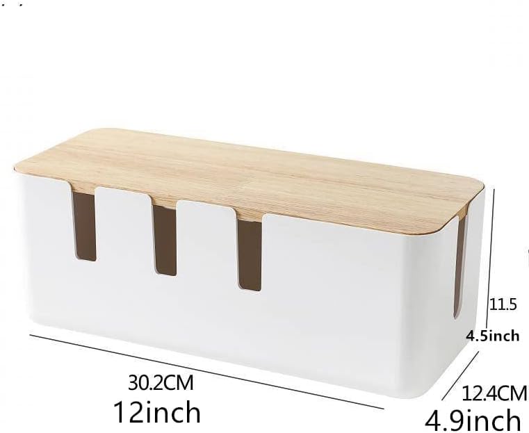 Cable Management Box with Bamboo Lid for Extension Cord Power Stripe Surge Protector Wire Concealer Organizer