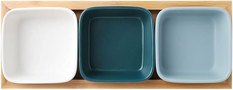 Sauce Dish Square Ceramic Dip Bowls Set with Bamboo Tray