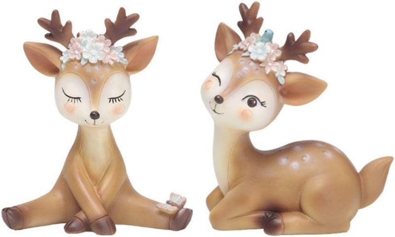2 Xmas Reindeer Resin Deer Figurines Cute Ornaments