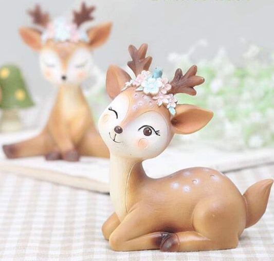 2 Xmas Reindeer Resin Deer Figurines Cute Ornaments