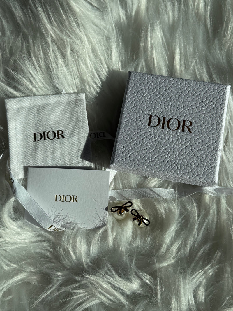 Pair of Dior Tribales Earrings Gold-Finish Metal and White Resin Pearls