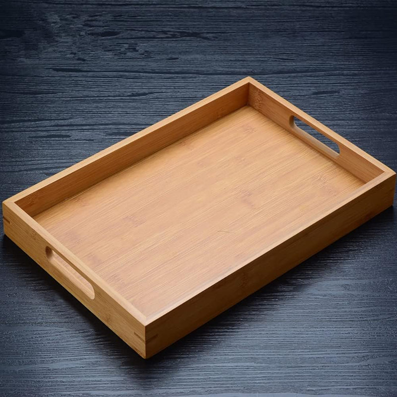 Rectangular Wooden Serving Tea Food Tray with Handles
