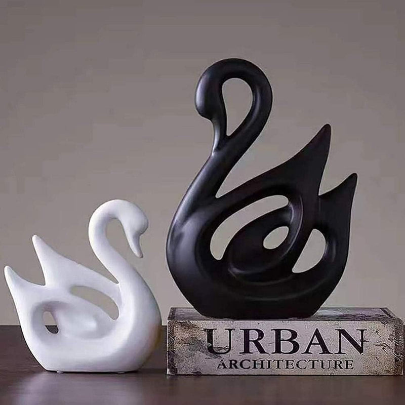 Pair of Swan Ceramics Figurines Sculpture Statue Collectible Craft Art for Home Decor