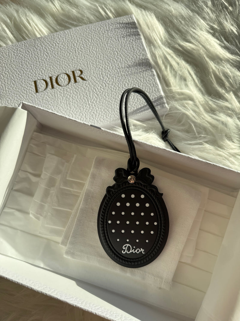 Dior Médaillon Bag Charm Silver-Finish Metal with Black and White PolkaDior