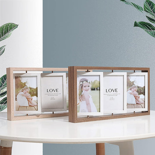 Wooden Nordic 6-inch Double-sided Rotating Photo Frame Display Stand