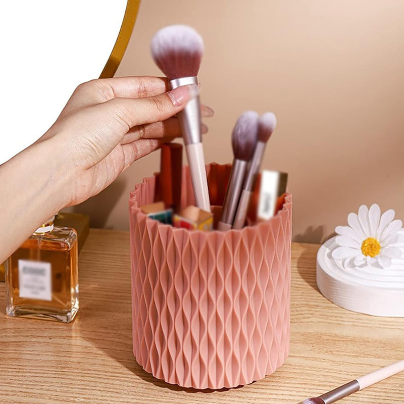 Makeup Brush Holder 360° Rotating Organizer with Clear Acrylic Cover Lid