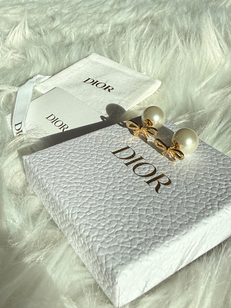 Pair of Dior Tribales Earrings Gold-Finish Metal and White Resin Pearls