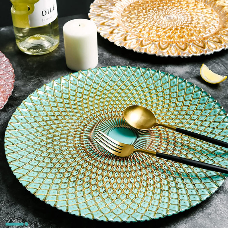 33cm Dining Round Plate Glass Peacock Style