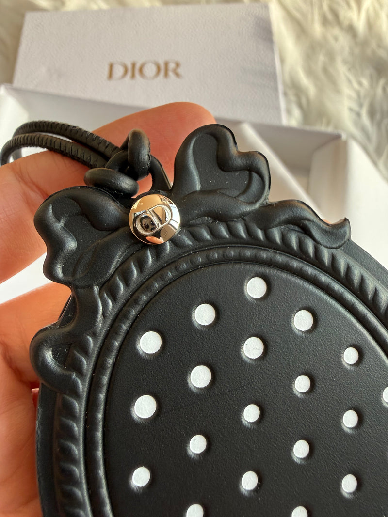 Dior Médaillon Bag Charm Silver-Finish Metal with Black and White PolkaDior