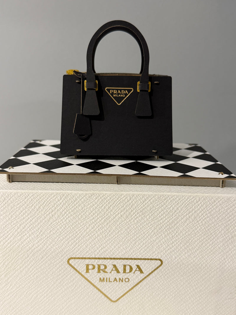 Miniature papercraft sculpture of the iconic Prada Galleria Bag