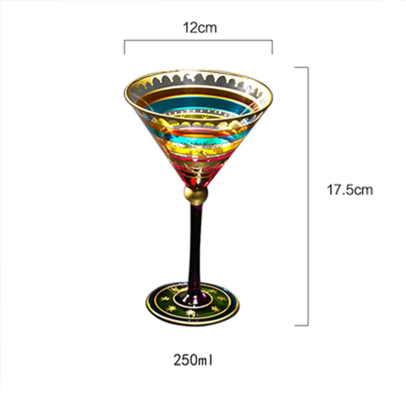 Retro Stemware Drinking Wine Cocktail Bar Color Painting Glass