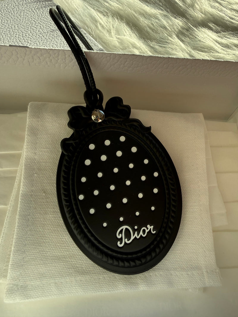 Dior Médaillon Bag Charm Silver-Finish Metal with Black and White PolkaDior