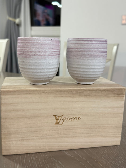 Louis Vuitton Pink Japanese Tea Cups Set of 2 With Box