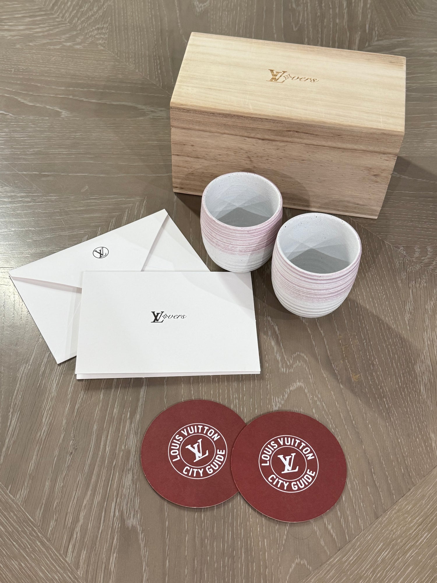 Louis Vuitton Pink Japanese Tea Cups Set of 2 With Box