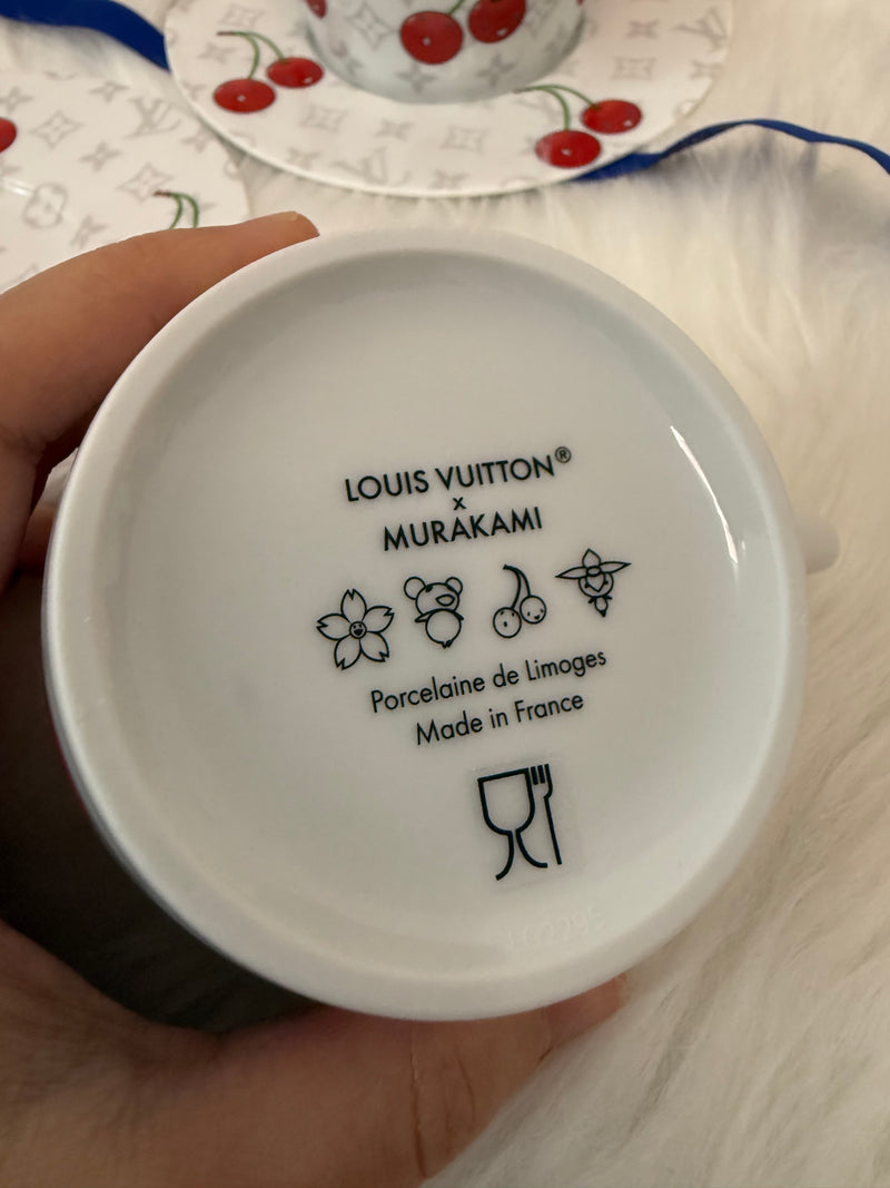LV x TM Set of 2 Teacups and Saucers Takashi Murakami Cherries Brand New