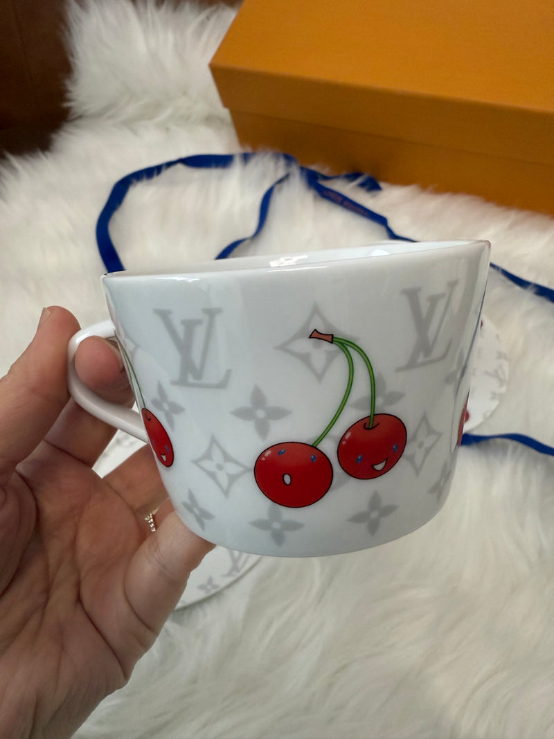 LV x TM Set of 2 Teacups and Saucers Takashi Murakami Cherries Brand New