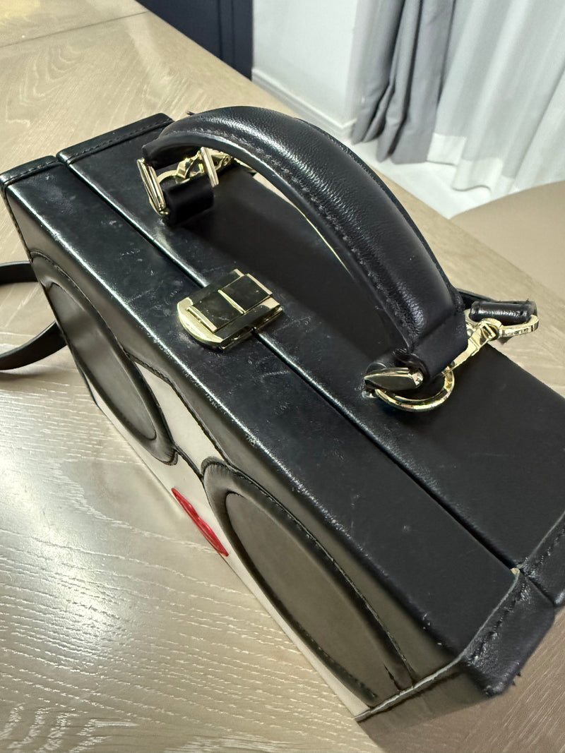 Alice & Olivia Stacey Face Clutch Bag Black Leather With Removable Strap