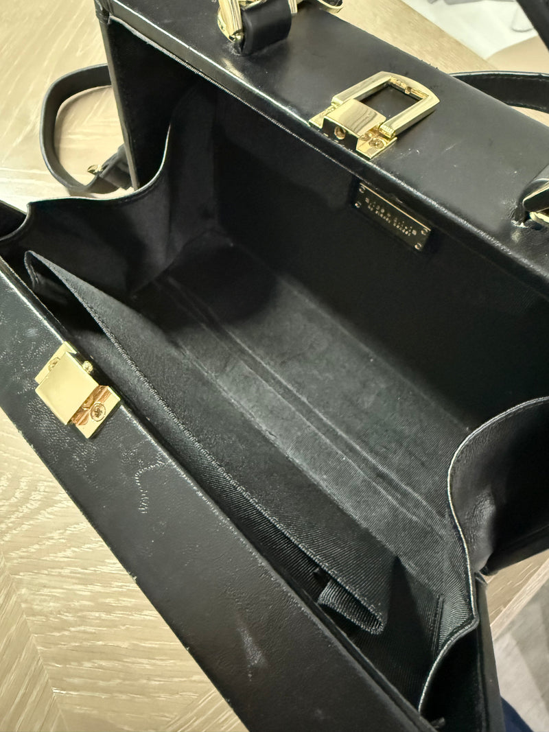 Alice & Olivia Stacey Face Clutch Bag Black Leather With Removable Strap