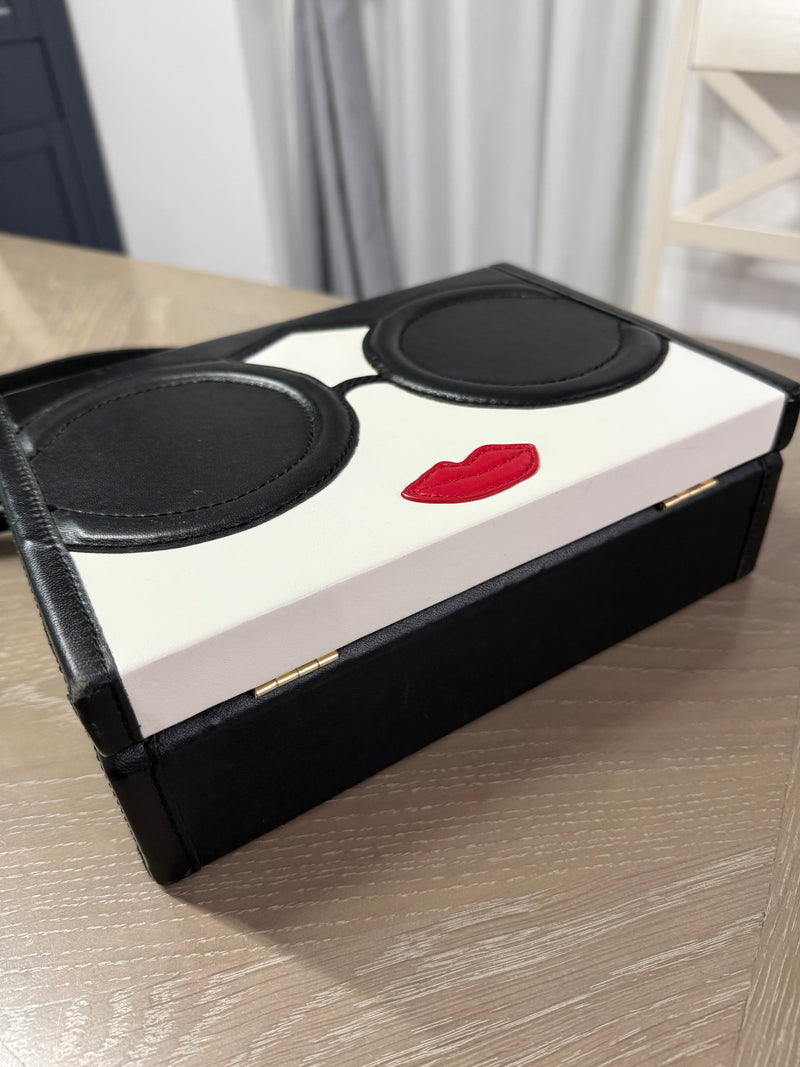 Alice & Olivia Stacey Face Clutch Bag Black Leather With Removable Strap