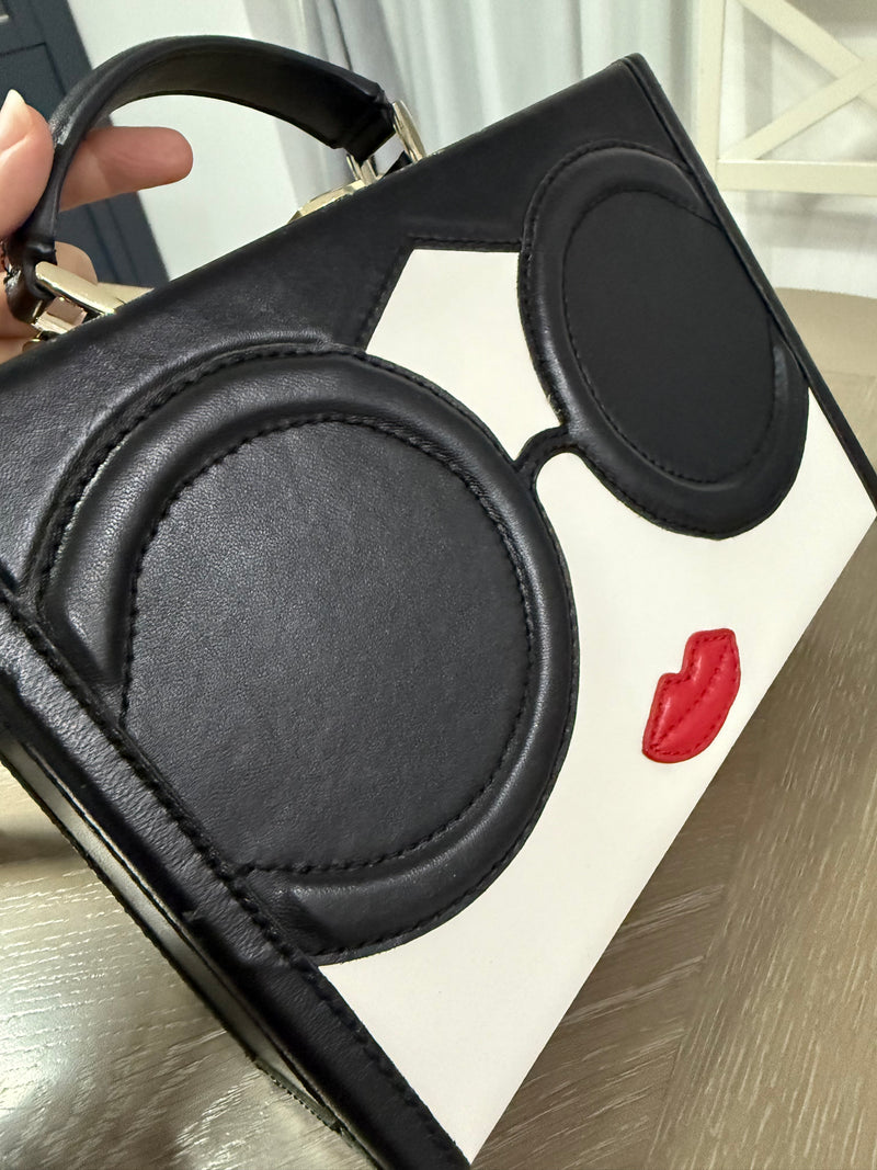 Alice & Olivia Stacey Face Clutch Bag Black Leather With Removable Strap