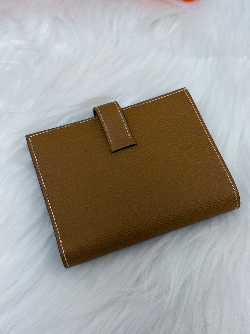 Brand New Hermes Bearn Compact Wallet Gold Platinum Hardware