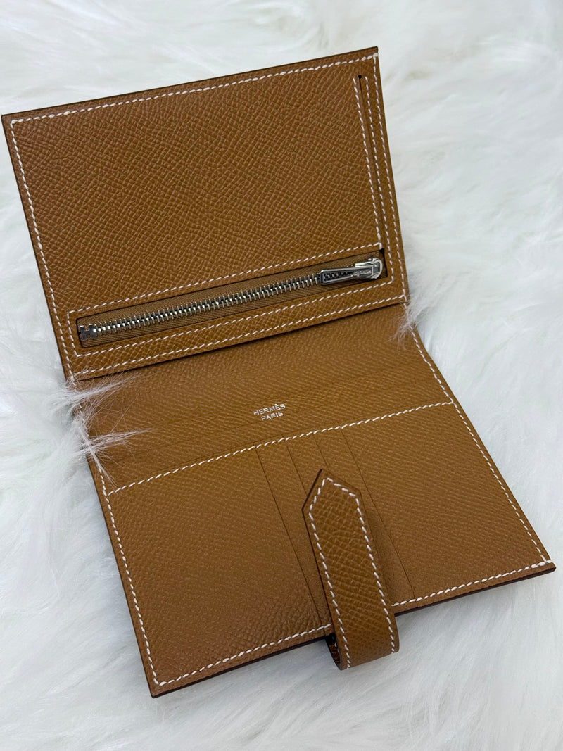Brand New Hermes Bearn Compact Wallet Gold Platinum Hardware