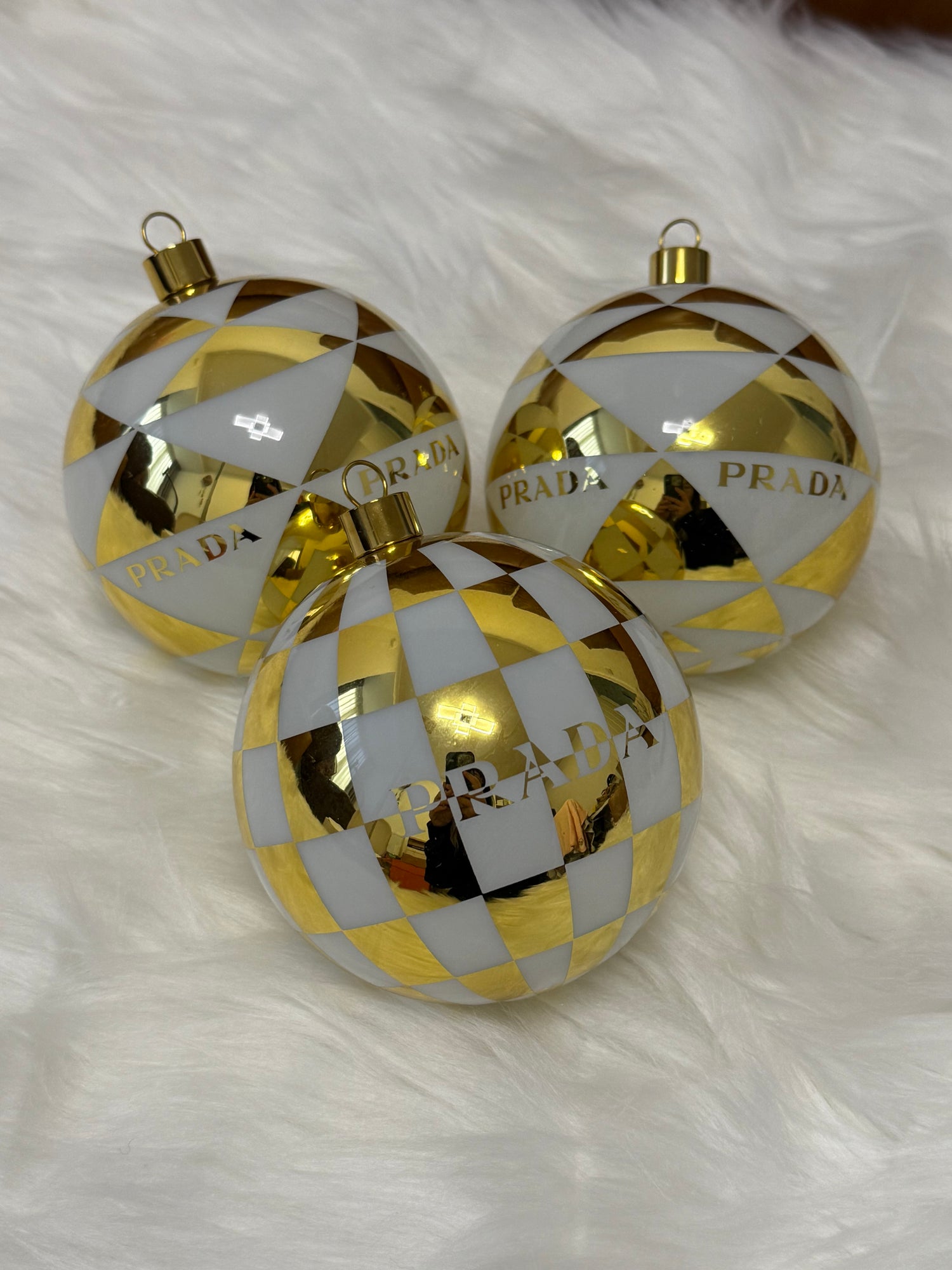 PRADA 3 Christmas Ornament Gold Tree Decoration Good Condition
