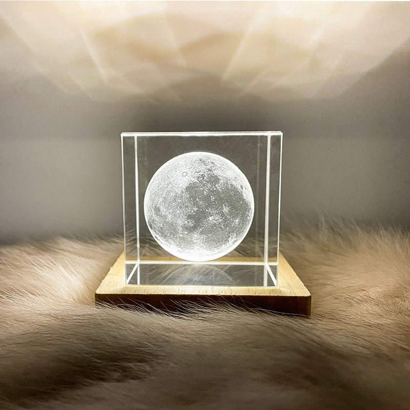 USB 3D Moon Night Light Cube Crystal Table Lamp