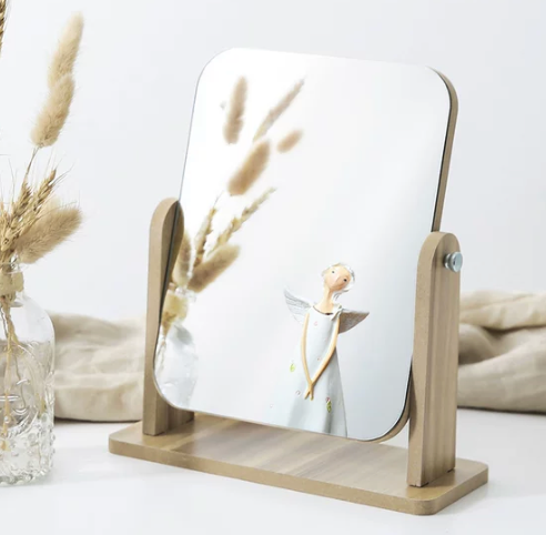 Wood Base Small Makeup Desk Mirror