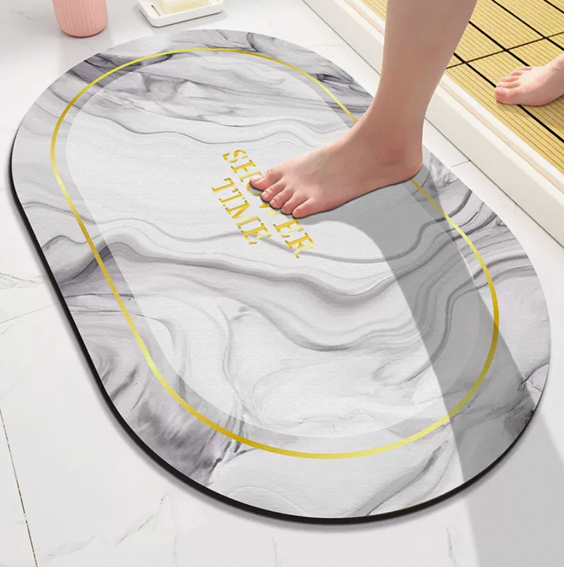 Oval Bathroom Rugs Water Absorption with Non Slip Floor Mat Diatomaceous Mud Bath Mat