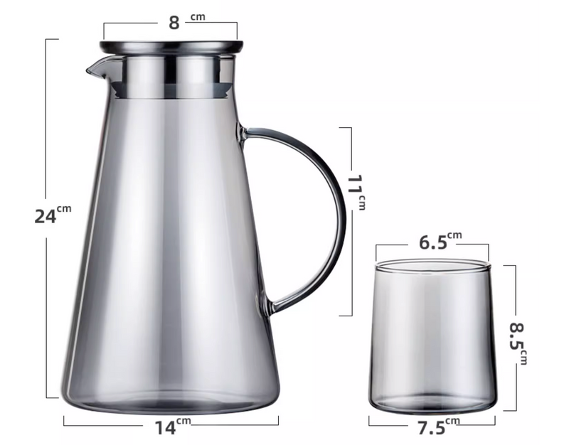 1800ml Glass Pitcher with Lid Large Hot Cold Water Jug with 4x300ml Glasses