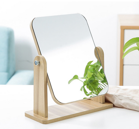 Wood Base Small Makeup Desk Mirror