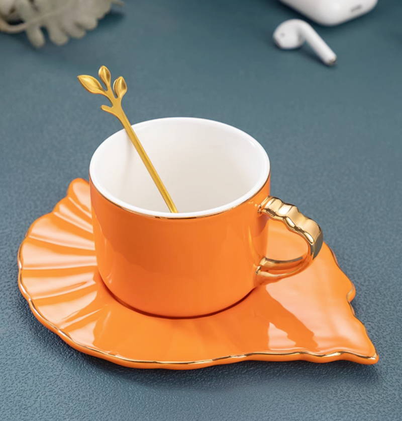 Ceramic Coffee Cup with Saucer & Spoon