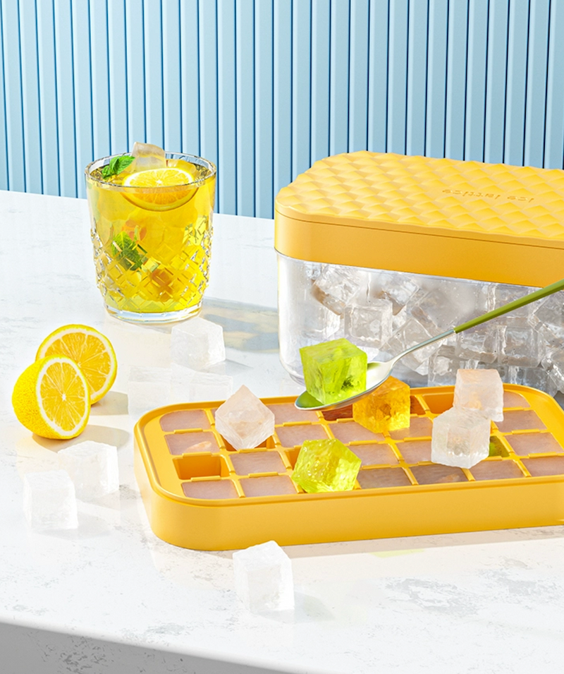 Silicone Ice Cube Tray Mold with Lid and Scoop