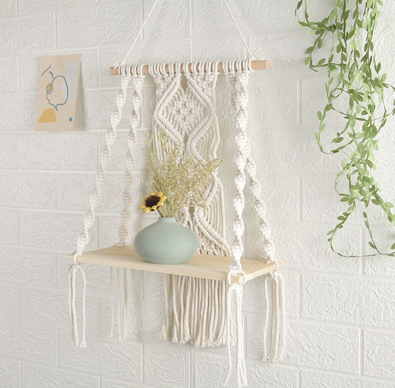 Wall Decor Hanging Shelf Cotton Rope Tassel Plant Holder