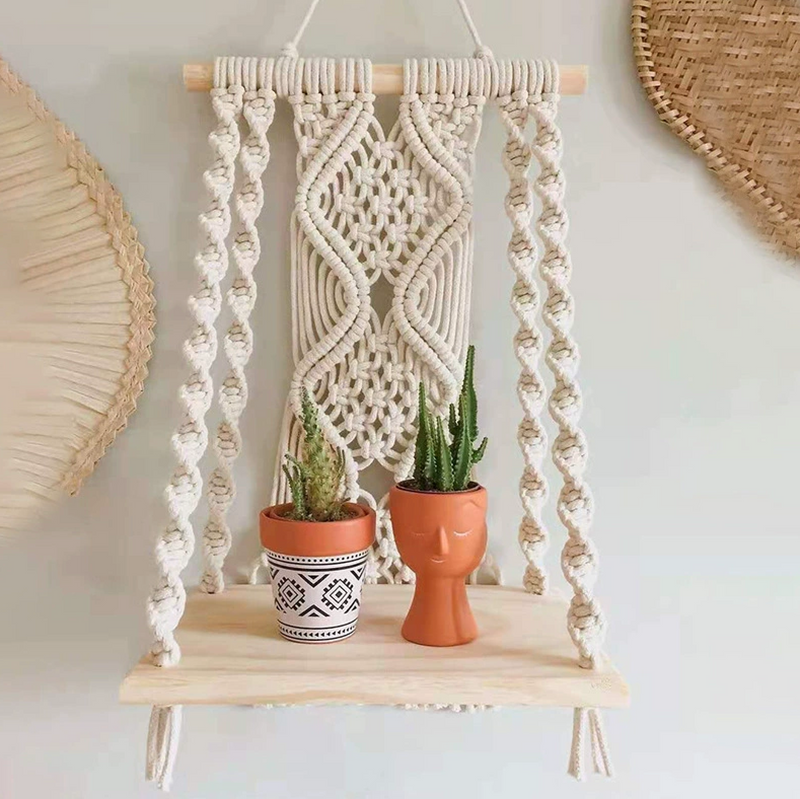 Wall Decor Hanging Shelf Cotton Rope Tassel Plant Holder