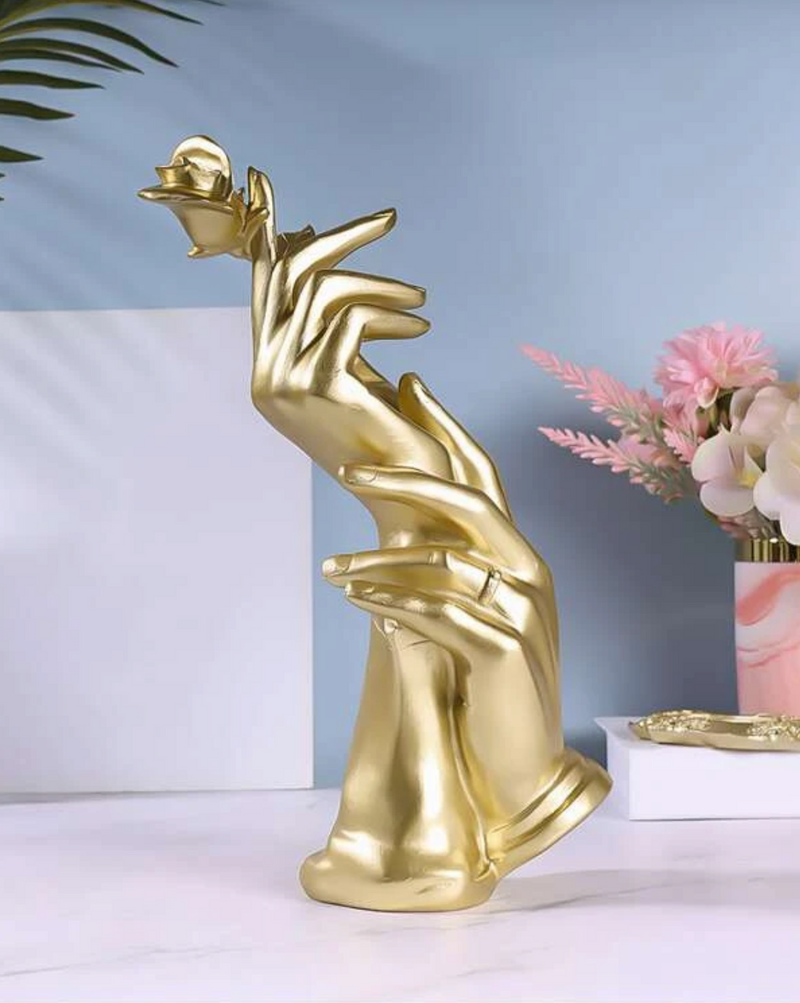 Golden Flower Holding Hands Design Decoration Statue Ornament