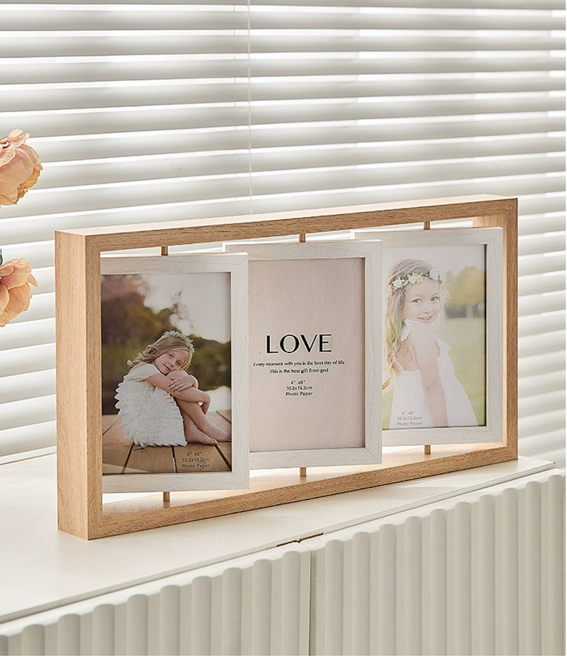 Wooden Nordic 6-inch Double-sided Rotating Photo Frame Display Stand