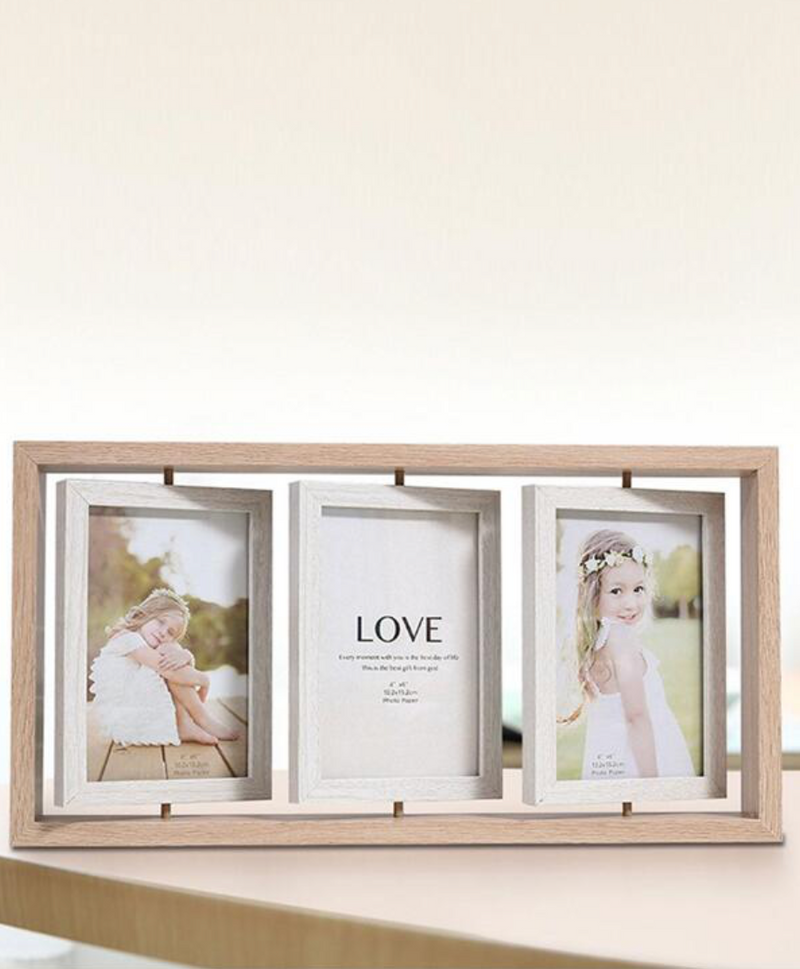 Wooden Nordic 6-inch Double-sided Rotating Photo Frame Display Stand