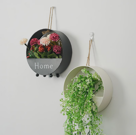 Round Metal Wall Mounted Flower Basket Plant Holder Pot