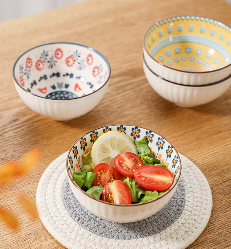 6 Ceramic Ramen Rice Soup Bowls in Japanese Style