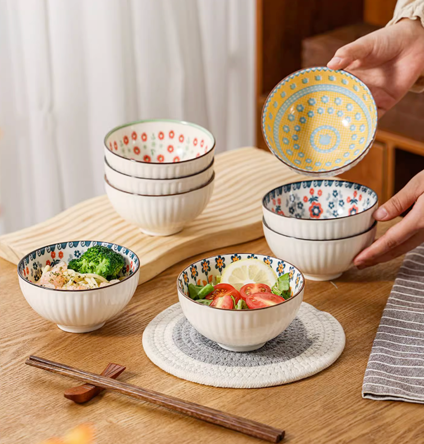 6 Ceramic Ramen Rice Soup Bowls in Japanese Style