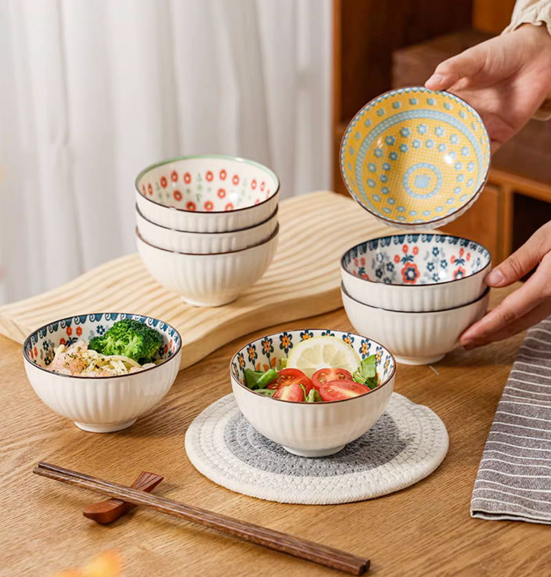 6 Ceramic Ramen Rice Soup Bowls in Japanese Style