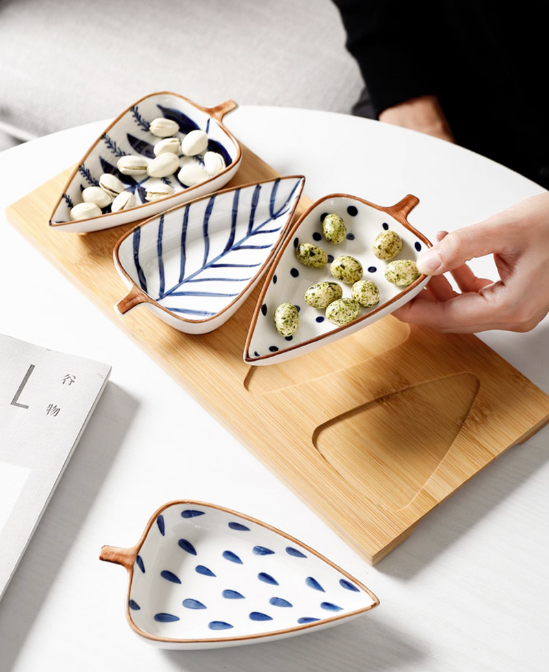 Ceramic Leaf Shape Seasoning Bowl Multipurpose Small Plates Appetizers Snack Dish Tray