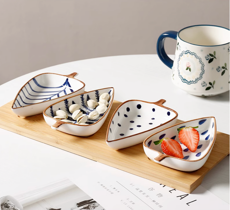 Ceramic Leaf Shape Seasoning Bowl Multipurpose Small Plates Appetizers Snack Dish Tray