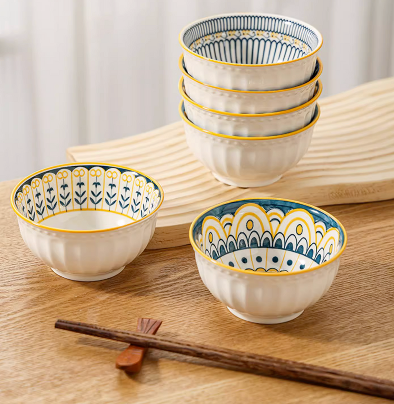 6 Ceramic Ramen Rice Soup Bowls in Japanese Style