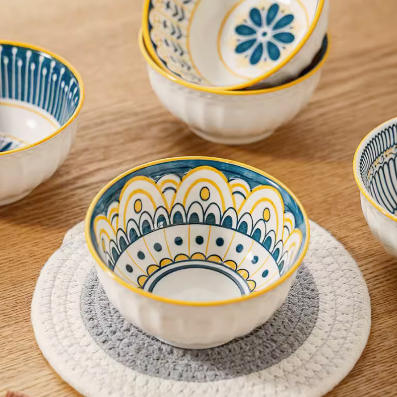 6 Ceramic Ramen Rice Soup Bowls in Japanese Style